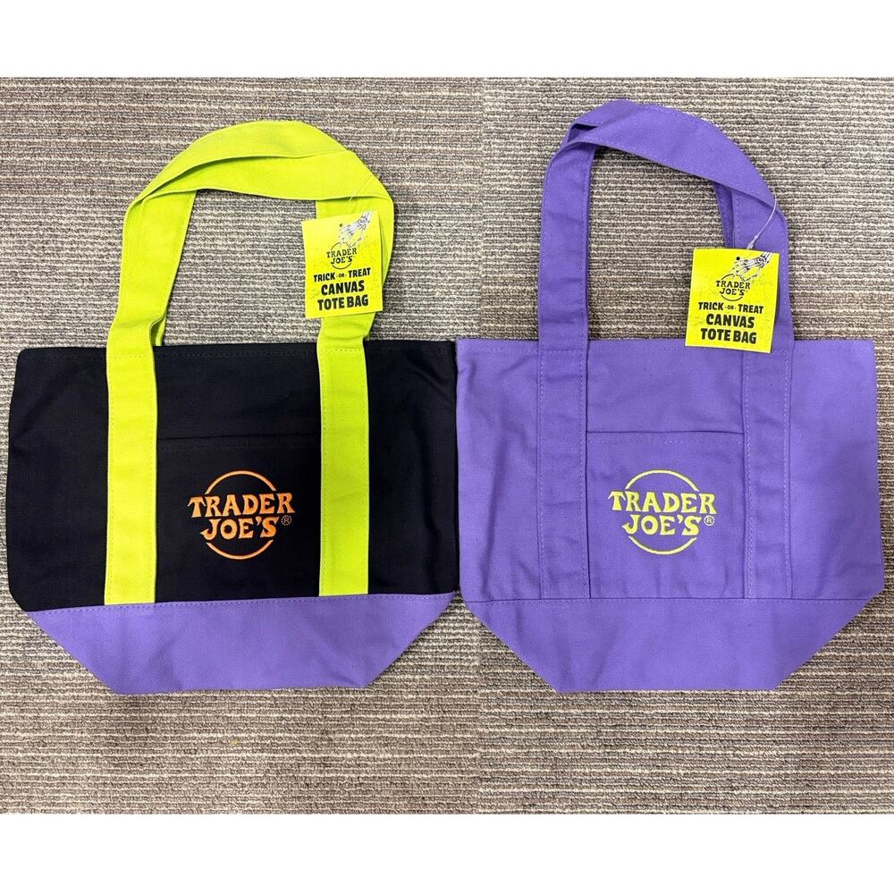 Trader Joe’s Halloween Mini Canvas Tote Bags Set of 2 Black Purple NWT 2026